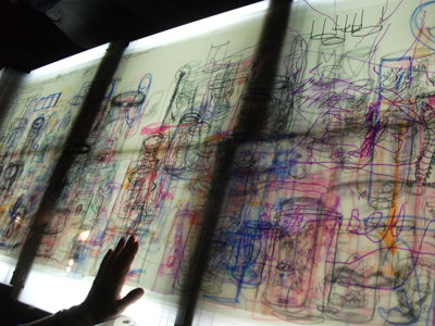 transparent drawings on acetate made with participants at The Big Draw Hunterian Museum.