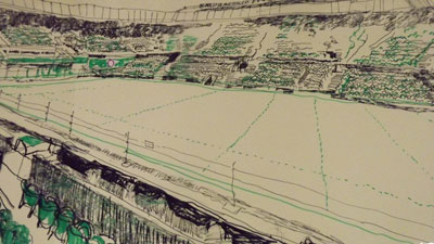Pen and Acetate drawing, Centre Court detail