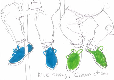 Northern Line, blue shoes, green shoes