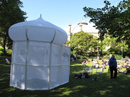Sally's drawing tent at Brighton Pavilion Gardens