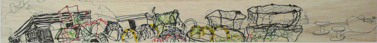Cuttlefish Traps and Lobster Pots - Permanent coloured pens on balsa wood