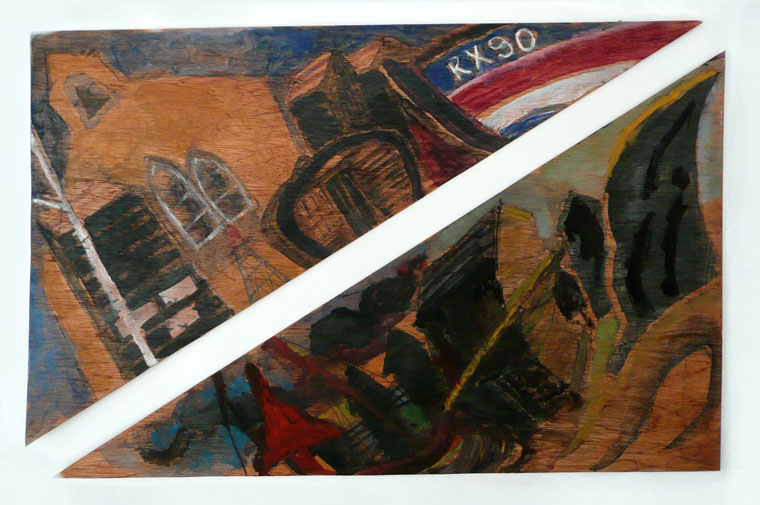 Fisherman's Museum, Stade and Net Shops - Ink, gouache and acrylic on triangular plywood