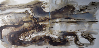 Gathering Storm, Cape Cornwall, ink on paper, July 2009