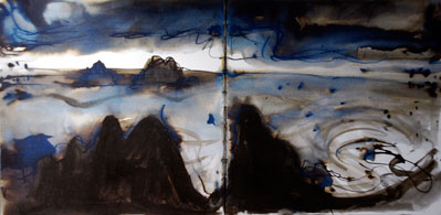 Thunderstorm, The Brisons, Cape Cornwall, ink on paper, July 2009